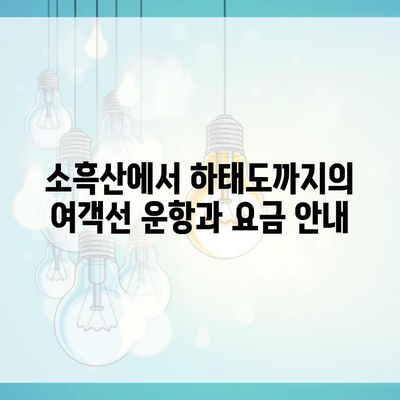 소흑산에서 하태도까지의 여객선 운항과 요금 안내