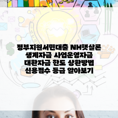 정부지원서민대출 NH햇살론 생계자금 사업운영자금 대환자금 한도 상환방법 신용점수 등급 알아보기