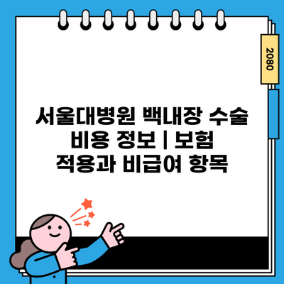 서울대병원 백내장 수술 비용 정보 | 보험 적용과 비급여 항목